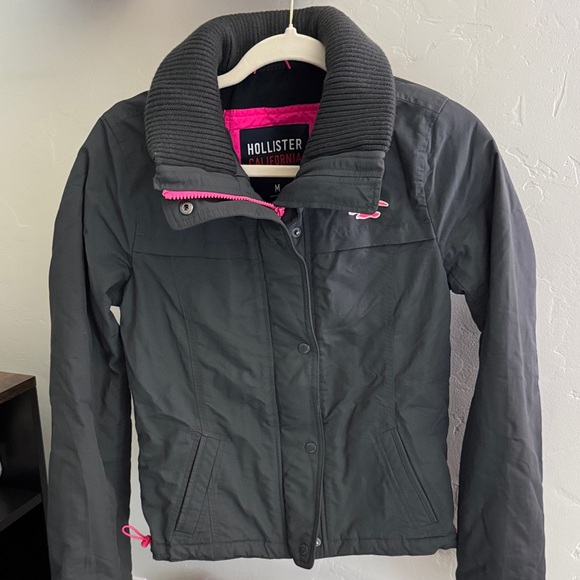 Vintage Hollister Women's Charcoal Jacket with Pink Details- Great condition - Picture 1 of 6
